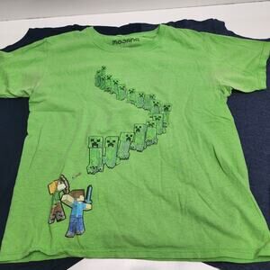 Boy's Minecraft Creeper Green Tee & 2 Solid Blue Short Sleeve T-Shirts Size M/LG
